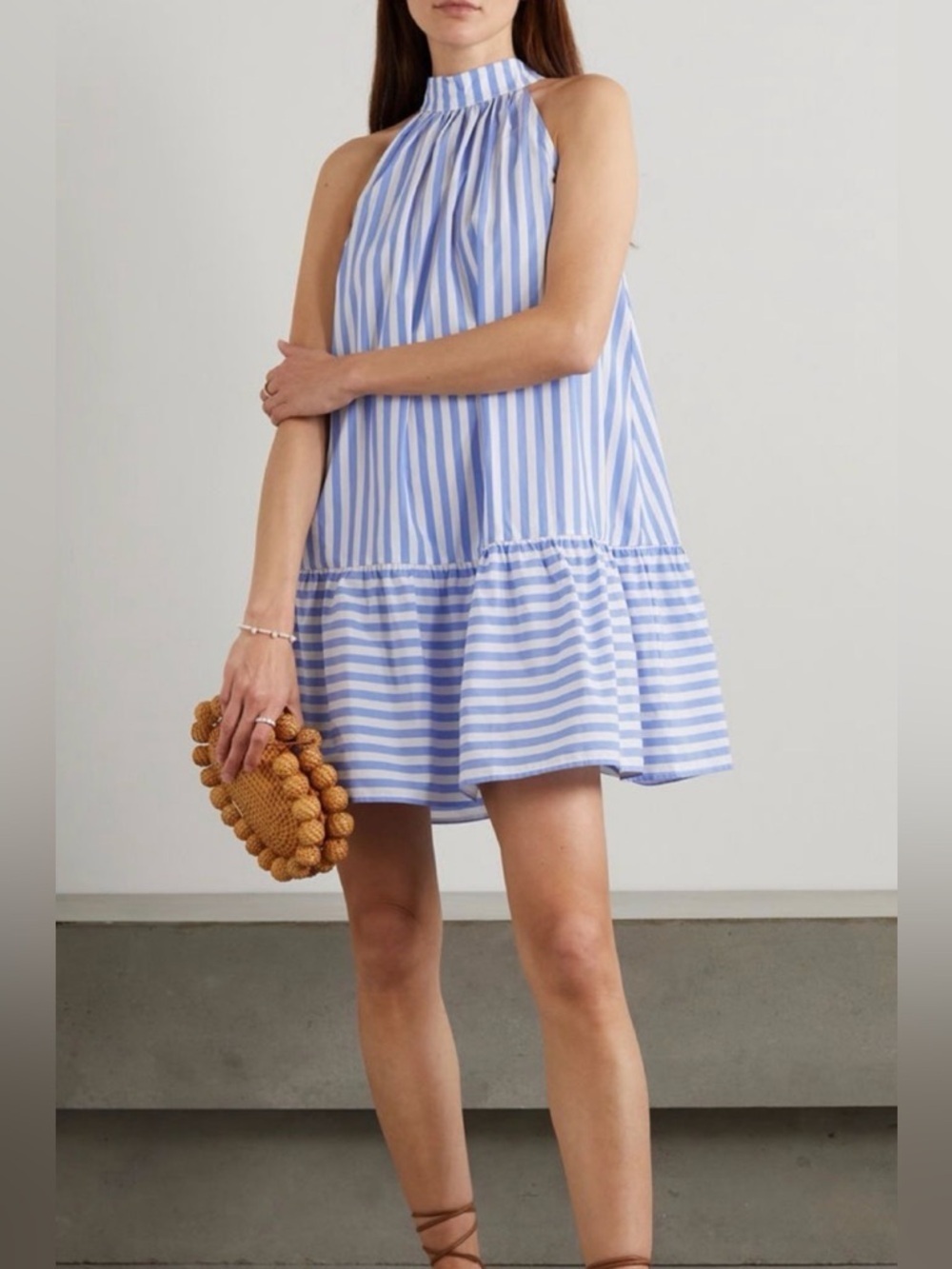 NWT STAUD Mini Marlowe tent Dress sea stripe XL